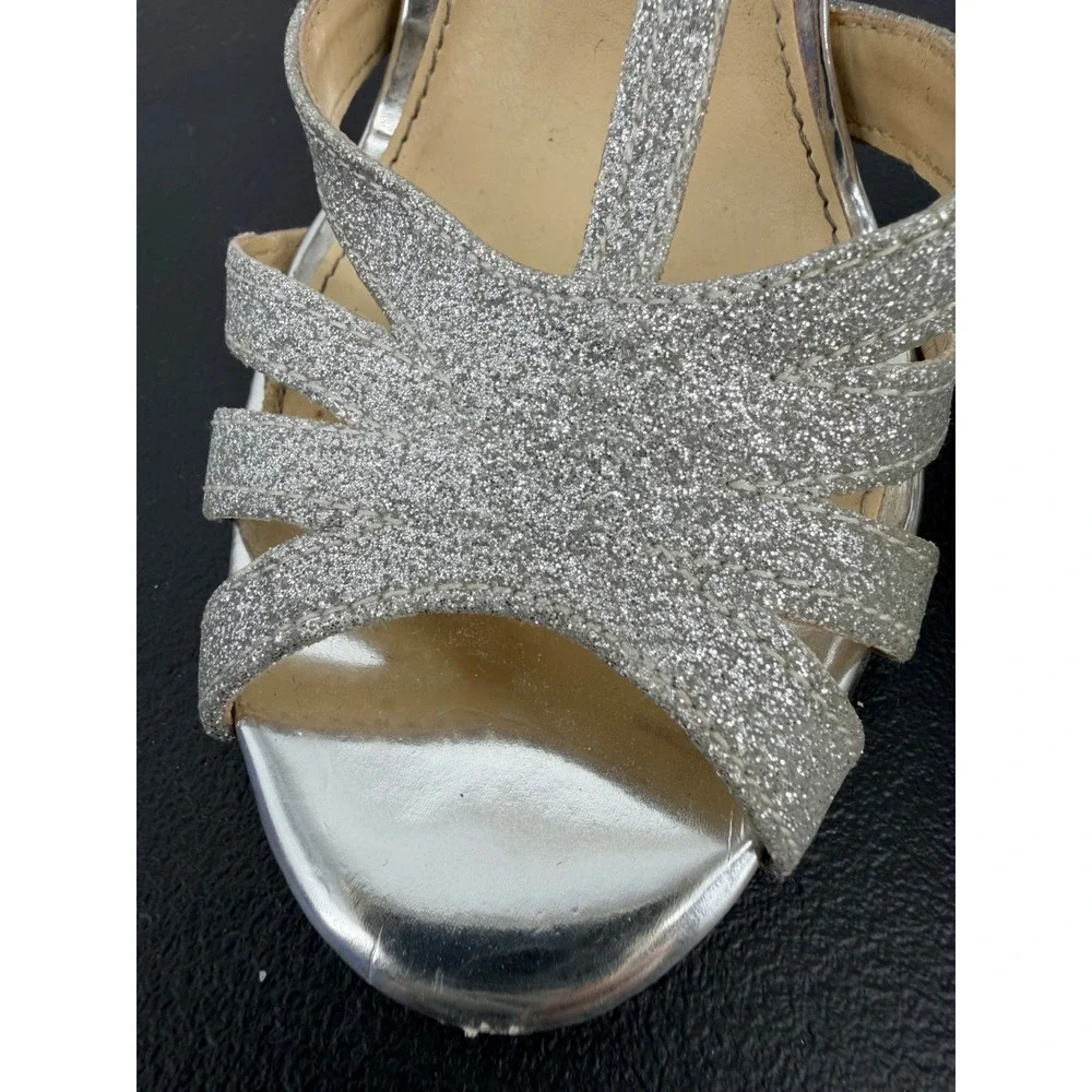 Betsey Johnson Blue Heels 6 Silver Good Glitter T-Strap Stiletto Glam Sparkle